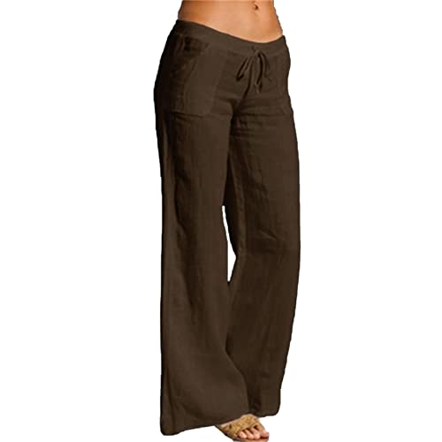 Maiyifu-GJ נשים כותנה פשתן מכנסי רגל רחבים