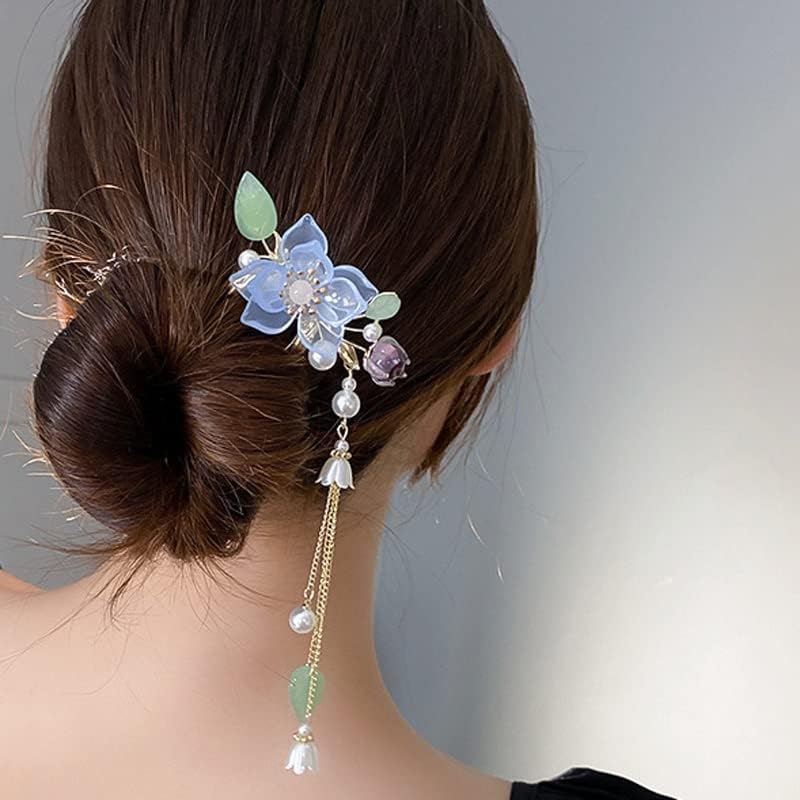 Eyhlkm בסגנון סיני פרל ציצית שיער תכשיטים פרח אקרילי יפני סיכות שיער יפניות לנשים אביזרים מתנה יופי