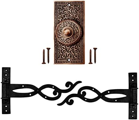 כפתור פעמון דלת Akatva עם סט ציר - 2 חתיכות צירי שער לגדרות עץ כבד - כפתור לחצן פעמון - כפתור פעמון