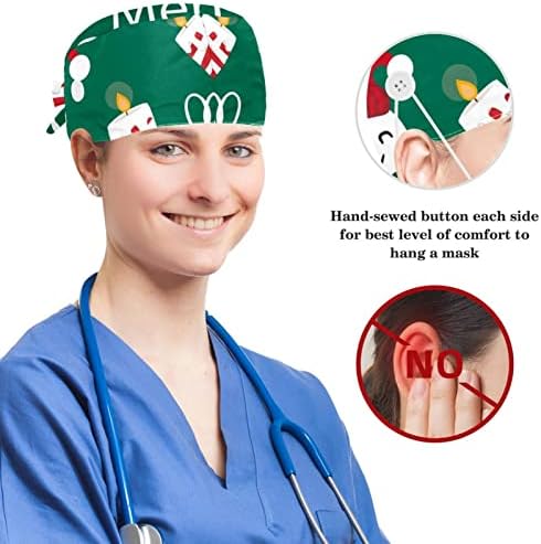 אחות לשפשף כובעי נשים חג המולד שלג שלג איילים עץ עץ כובע עבודה מתכוונן עם כפתור ושיער קשת סקראנצ'י