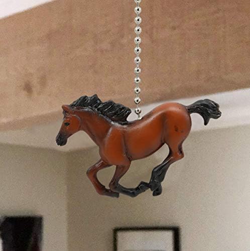 שרשרת משיכת מתכת מאוורר תקרה של אברוס עם יופי סוס דוהר סוס ידית שרף בעבודת יד ידית כפתור 3.25 אינץ
