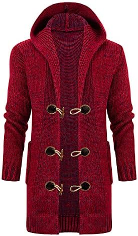 מעילים לגברים בצבע אחיד מעיל סרוג ברדס מכופף ארוך כפתור רוחב קרדיגן קרדיגן מעילי סוודר באורך בינוני