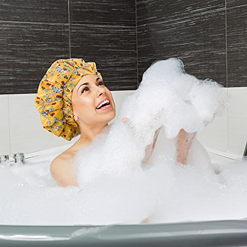 כובע מקלחת יוקרה לנשים, כובעי מקלחת לשימוש חוזר למים שכבות כפולות מיקרופייבר טרי מרופד בתפקוד שיער יבש,