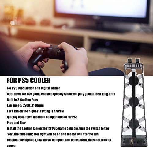 עבור אביזרי PS5 מאוורר קירור עם נורת LED, מערכת קירור יעילה, רעש נמוך, בנוי 3 יציאת USB של מעריצים קרירים