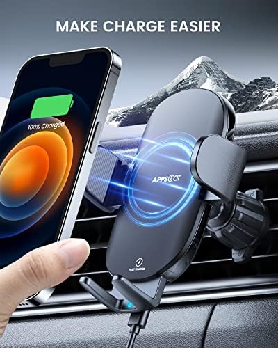Apps2Car Wireless Wireless Charger Mount Vent, 15W טעינה מהירה מטען טלפון רכב אלחוטי, תואם ל- iPhone