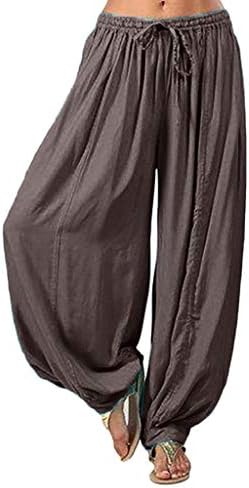 מכנסי יוגה של טרנדינאו לנשים מכנסי יוגה, פשתן מזדמן נוח רופף רופף רופף רגל רוחב רוחב מותניים מכנסיים