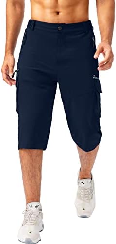 מכנסי קפרי קצרים של פודולה קפרי קלים קלים 3/4 מכנסיים קצרים ארוכים לגברים עם 6 כיסים מטען קיצור לאימון