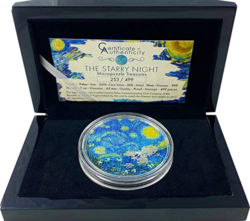 2019 דה מיקרופוזז אוצרות PowerCoin Night Starry Van Gogh 3 Oz COIN SICHIN 20 $ PALAU 2019 הוכחה