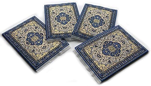חבילה של 4 כחול עם שטיחי שטיחים זהב שטיחי שטיחי שטיחי שטיחים 5 5/8 אינץ '