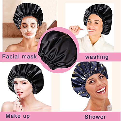 כובע מקלחת 2 יחידות, מכסה מקלחת לנשים רחיץ מכונה, גדול במיוחד וניתן לשימוש חוזר כובע מקלחת מרופד כובע
