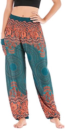 PNKJ לנשים רייון פרחוני הדפס פרחוני מותניים יוגה יוגה פילאטיס מכנסיים מכנסיים היפי מכנסיים עם כיס