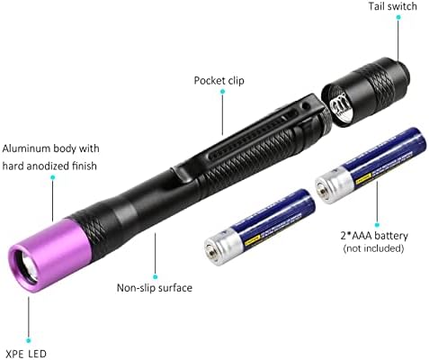 פנס פנס UV של Niteowl UV 390-400NM בצורת עט פנס פנס עם קליפ לבדיקת כתמים, מיצוק שרף （5 חבילות）