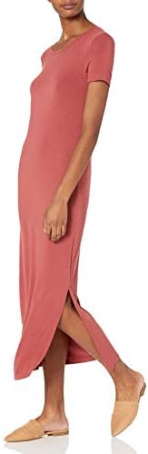 אמזון יסודות נשים של ג ' רזי סטנדרטי בכושר קצר שרוול צווארון עגול צד סדק מקסי שמלה
