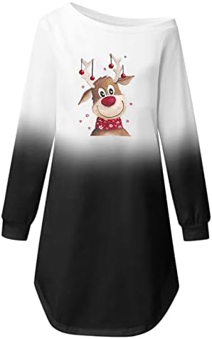 רוזיוג החג שמח שמלה לנשים מקרית ארוך שרוול סוודר סווטשירט שמלות צבע בלוק מיני שמלה