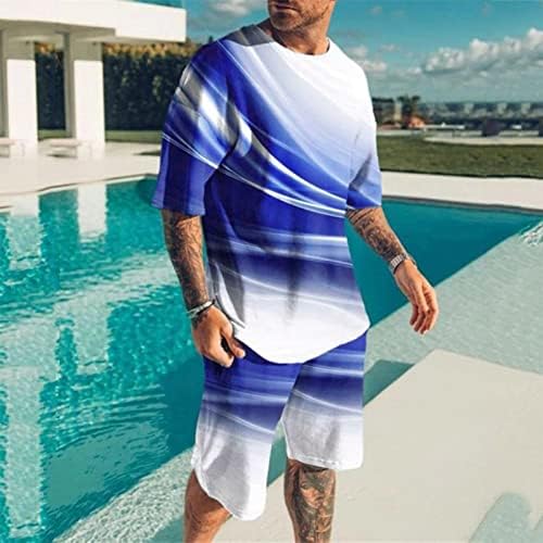 גברים אופנה אביב חליפה קיץ 2 חלקים הדפס חוף חולצות שרוול קצר
