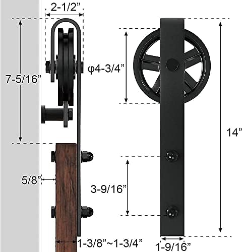 WINSON 6.6ft עץ יחיד הזזה חומרת דלת אסם חומרה בסיסית שחור גדול גלגל גלגל גלגל גלגל שטוח