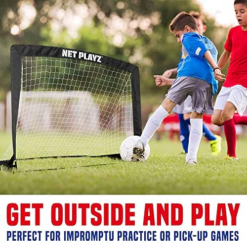 רשת כדורגל, מטרות כדורגל מוקפצות לילדים לאימון ואימון כדורגל בחצר האחורית, סט נייד של 2, שחור, 4 על