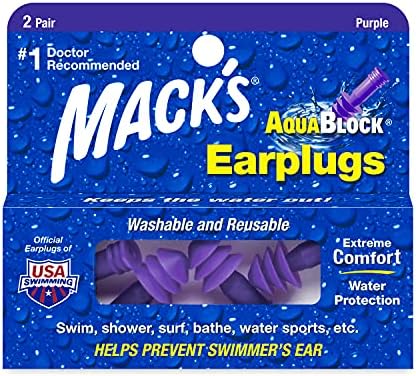 אטמי אוזניים לשחייה של Mack Aquablock - תקעי אוזניים סיליקון נוחים, אטומים למים, ניתנים לשימוש חוזר