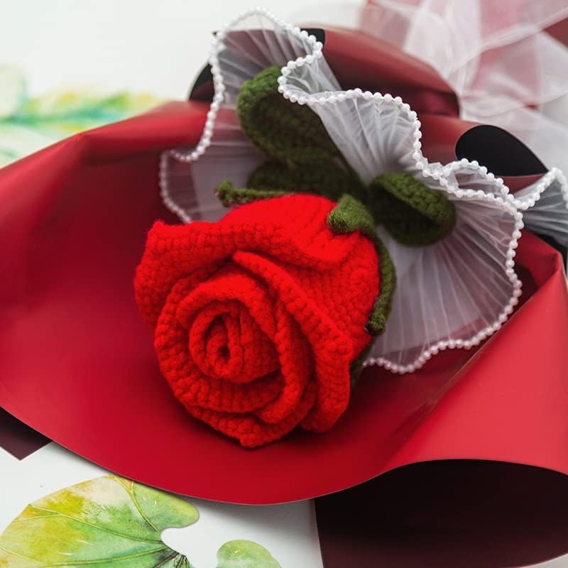 יד סרוג חוט סרוג אדום עלה פרחים מלאכותיים זר לחתונה קישוט בית תפאורה גן
