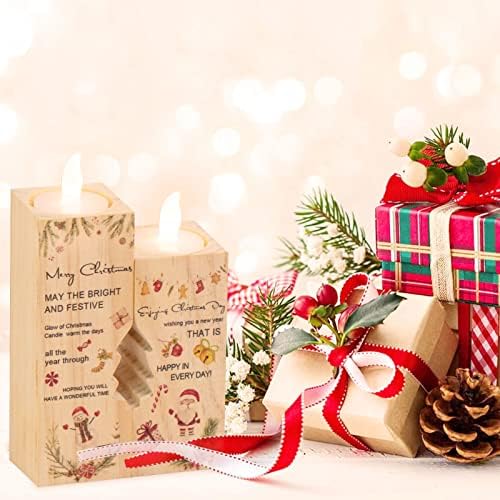 חג המולד פמוטים עבור סידורי שולחן: דו צדדי הדפסת עץ תה אור מחזיקי, חג המולד עץ שולחן פמוט עבור חג בית
