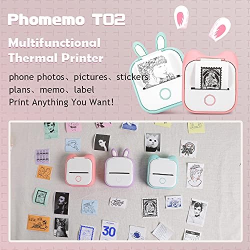 MemoQueen T02 Pocket Phock Photo מדפסת עם נייר תרמי לבן שאינו דבק, נייר מדפסת לא דתית, 53 ממ 6.5 מ '/גליל,