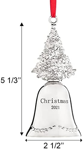 קישוט פעמון חג המולד של קליקל 2021 - קישוט חג המולד מכסף מבריק 2021 - עץ חג המולד קישוט פעמון כסף -