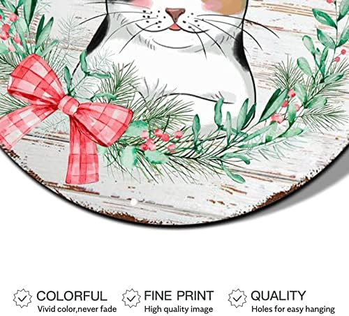 שלט דלת חג מולד שמח שם חתול בהתאמה אישית שם הולי זר עגול שלט פח מתכת תלויה קישוטים לחג המולד מקורה שלט