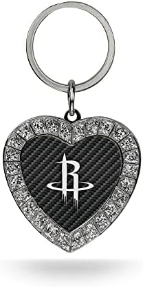 RICO Industries NBA יוסטון רוקטס סיבי פחמן בלינג בלינג שרשרת מפתח שרשרת ריינסטון לב, מחזיק מפתח לב