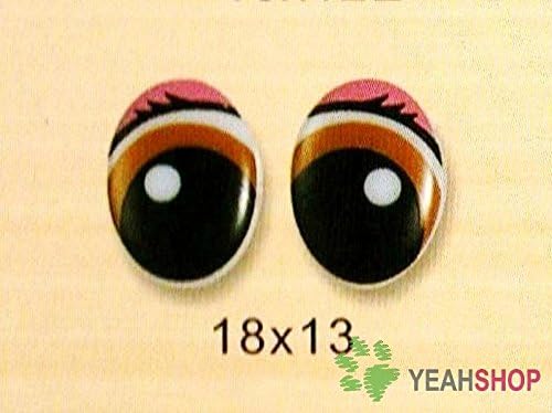18MMX13 ממ עיניים קומיקס סגלגל/עיניים בטיחותיות/עיניים מודפסות - שחור חום ורוד - 6 זוגות