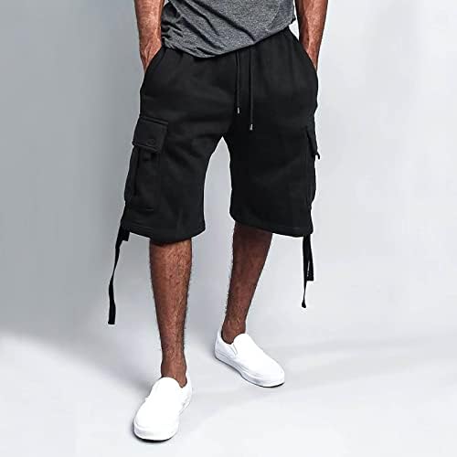 מכנסיים קצרים של Hehoah לגברים, מכנסי מטען בקיץ לגברים מכנסיים מזדמנים רופפים מרובי כיס עם חגורה ומכנסי