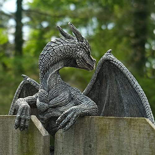 בלה האוס עיצוב דרקון מכונף גרגוי גדר קולב- אורך 14 אינץ 'אורך קיר חיצוני- גדר מפורטת טופר תלוי פסל-