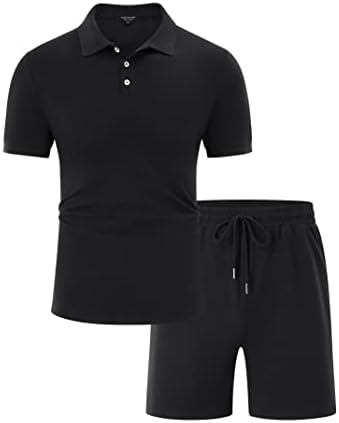 חולצת פולו של Turetrendy Mens ומכנסיים קצרים קבעו חליפת פולו שרוול קצר מזדמן 2 תלבושות קיץ כפתור פולו