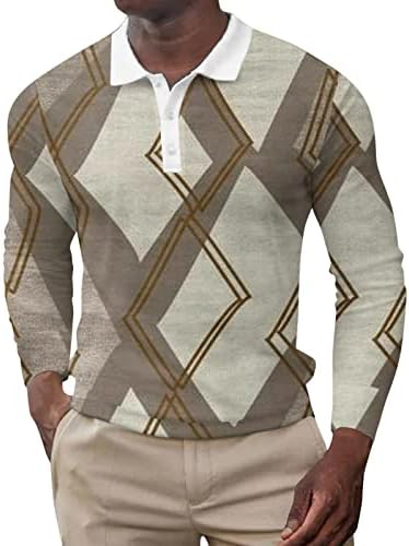 חולצות פולו לגברים XXBR שרוול ארוך שרוול קדמי כפתור הנלי חולצה רטרו רטרו אצטק אצטק גיאומטרי הדפס גולף