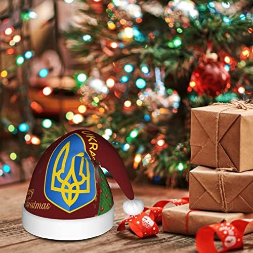 מעיל של זרועות של הרפובליקה של אוקראינה מצחיק מבוגרים קטיפה סנטה כובע חג המולד כובע לנשים & מגבר; גברים