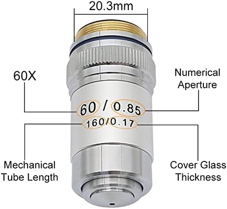מיקרוסקופ אביזרים 4 פי 10 פי 20 פי 40 פי 60 פי 100 עדשה אובייקטיבית אכרומטית, עדשה 195 ממ מתכלה מעבדה