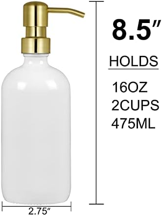 CHBJDAN 2 PCS עבה זכוכית לבנה צנצנת חציית סבון יד ידו חדר אמבטיה עם משאבת נירוסטה שחורה מט, 16 OZ בצבע