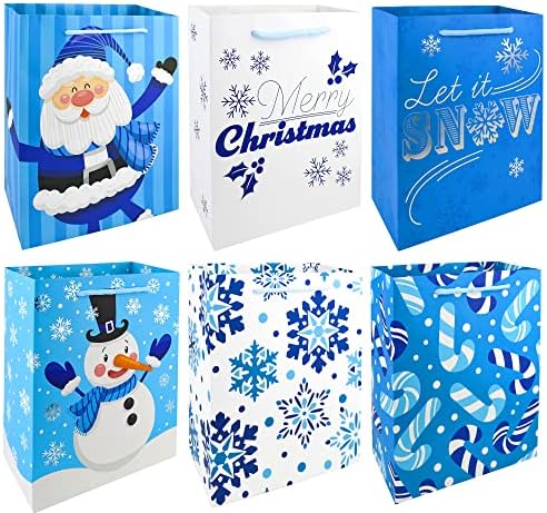 ג 'וין 24 יח' שקיות מתנה לחג המולד 8 על 10 על 4 שקיות מתנה לחג המולד עם נושא כחול עם 6 עיצובים לעטיפת