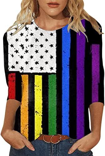 חולצות T שרוול 3/4 לנשים, הדפס גרפי פרחוני O-צווארון 3/4 שרוולים חולצה טוניקה נוחית טשירטים רחבים
