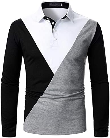 XXBR חולצות פולו שרוול ארוך לגברים, 2021 סתיו צבע בלוק טלאי עסקים עסקי חולצה מזדמנים כפתור קדמי קדמי