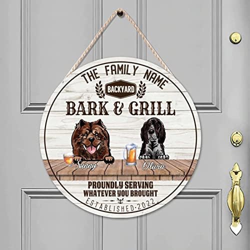 Mesllings Bark & ​​Grill המגיש בקפידה את כל מה שהבאת שלט דלת עץ, לוח תלייה קיר בהגשה קיר, 16 x 16 שלט