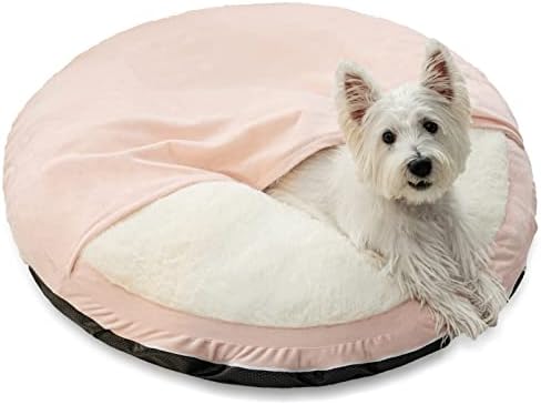 פטאס לאגיה מיטת כלבים מרגיעה עגולה עם שמיכה עם ברדס לכלבים קטנים 24x4 אינץ