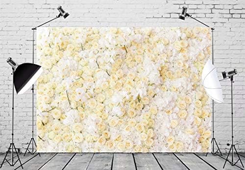 בלקו 10 על 8 רגל בד לבן וצהוב פרח רקע ורדים פרח קיר קישוט פרחוני מסיבת רקע פרחים רקע עבור כלה מקלחת
