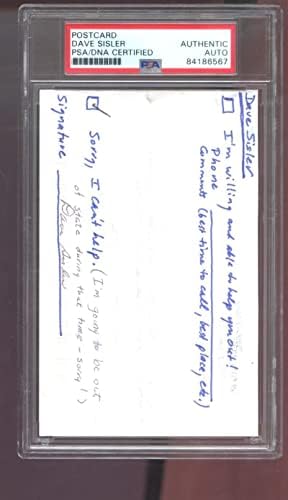 דייב סיסלר חתום על חתימה עם חתימה אוטומטית PSA PSA/DNA COA גלויה בייסבול - תמונות MLB עם חתימה