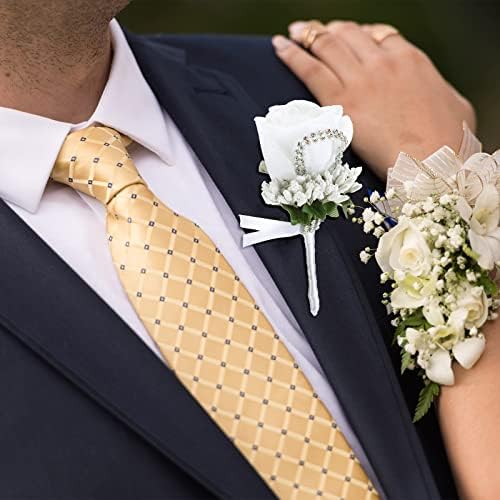 ג'קסין 30 חתיכות רוז בוטונייר לגברים לבנים חתונה לבנה עם סיכות עם סיכות פרחי חתונה לחתונה לחתונה, איש