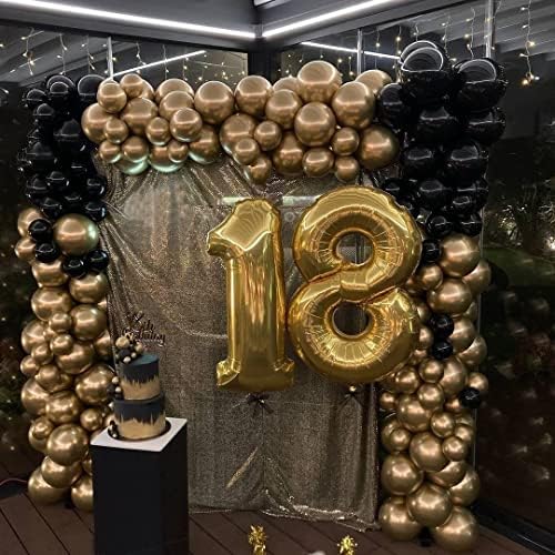 שחור וזהב בלוני זר ערכת 106 יחידות מתכתי זהב ושחור כרום בלוני 5 12 18 אינץ עבור סיום יום הולדת מסיבת