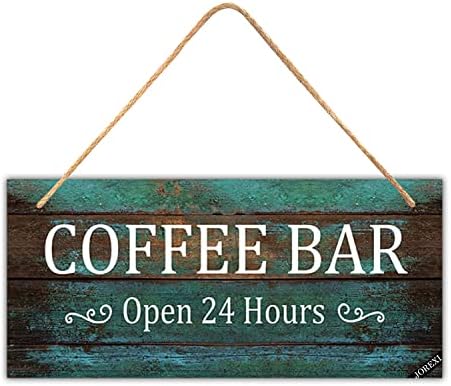 בר קפה פתוח 24 שעות עץ לוח עץ, שלט קפה, שלט קיר קפה, שלט בר קפה, בר קפה בית חווה שלט תלייה 11.8x5.9