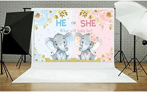 מסטיקר פיל תינוק מקלחת קישוטי הוא או היא סימן פיל נושא תינוק מקלחת צילום רקע כחול ורוד פיל תינוק מקלחת