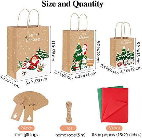 COORABY 24 חלקים בגדלים שונים של חג המולד של שקית נייר קראפט סט של תיקי חג המולד של חג המולד עם ידיות