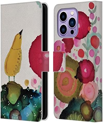 ראש מקרה עיצובים מורשה רשמית סילבי דמרס צהוב ציפורים 3 עור ספר ארנק מקרה כיסוי תואם עם אפל אייפון 14
