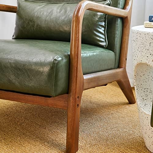 אמצע המאה האנטר ירוק מבטא כורסא, אחת קריאת כורסא עור מפוצל טרקלין כיסא עם אגוז רוברווד מסגרת
